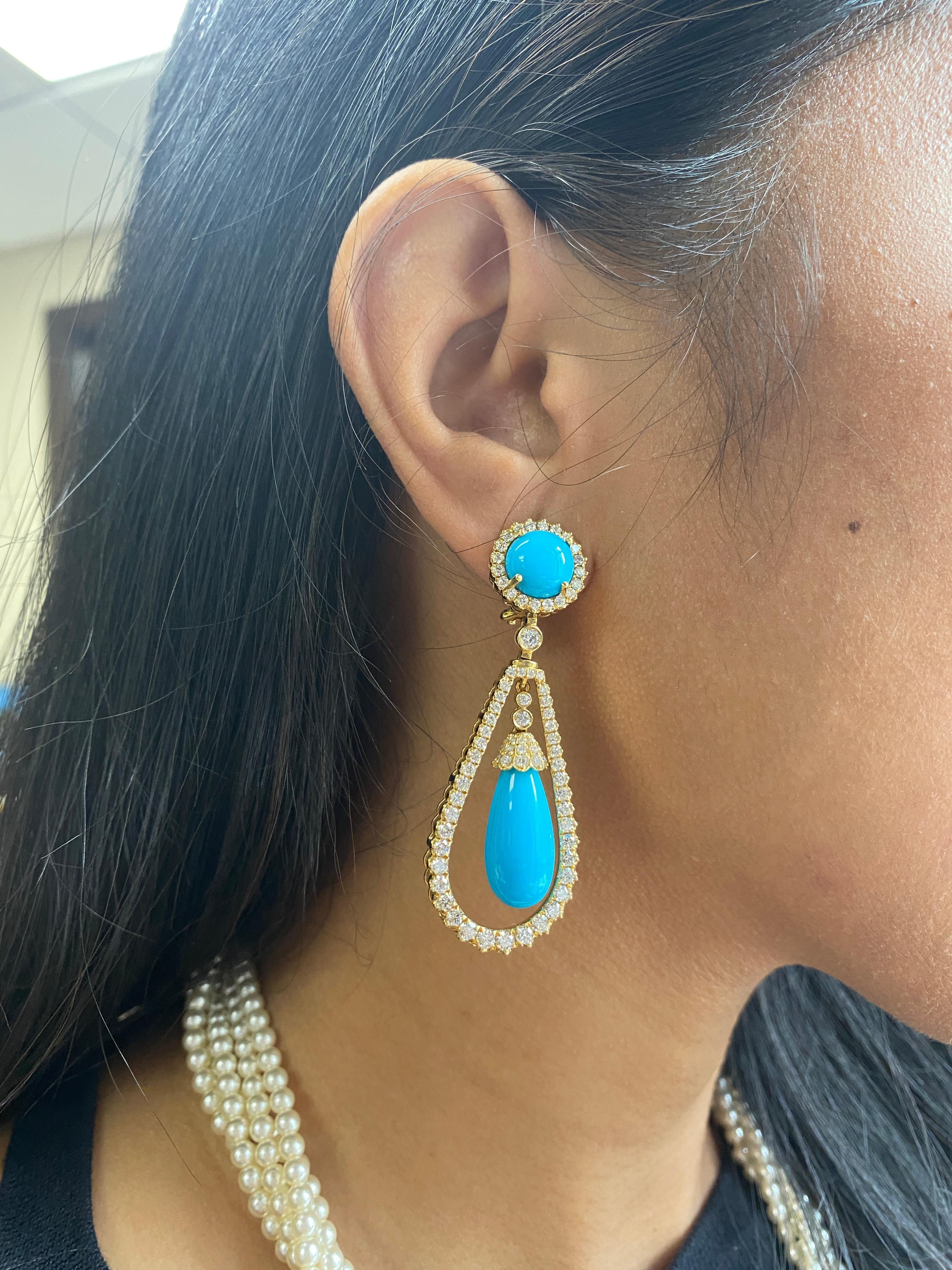 Cabochon Goshwara Turquoise Cabs & Drops With Diamond Earrings