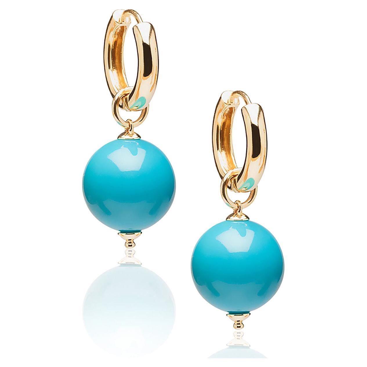 Goshwara Turquoise Plain Round Bead Double Loop Earrings For Sale