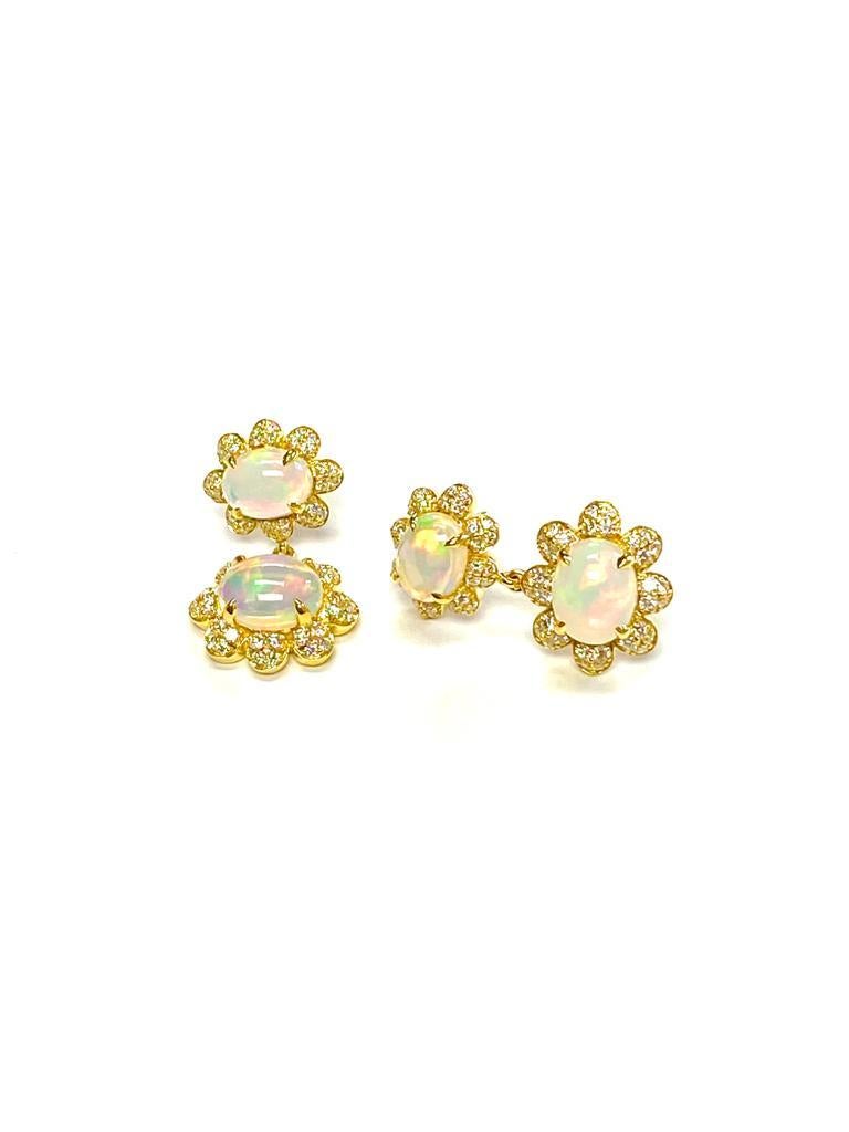 Contemporary Goshwara Twin Opal Cabochon with Diamonds Earrings