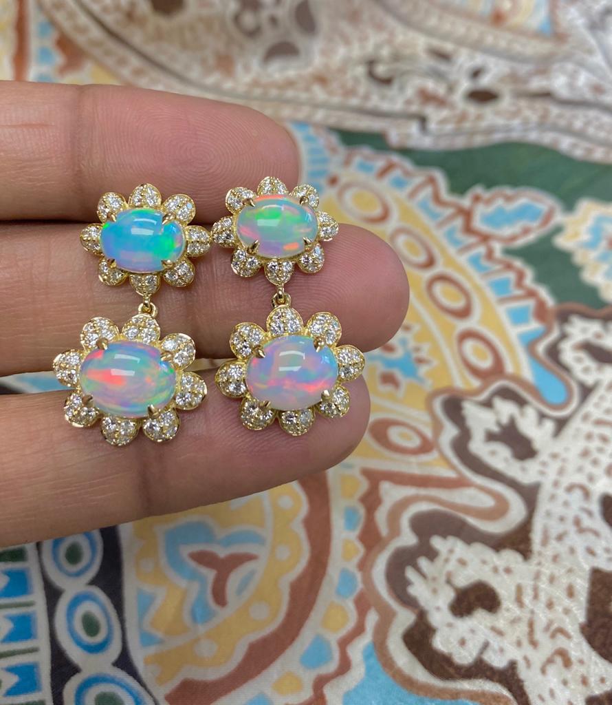 Goshwara Twin Opal Cabochon with Diamonds Earrings In New Condition In New York, NY