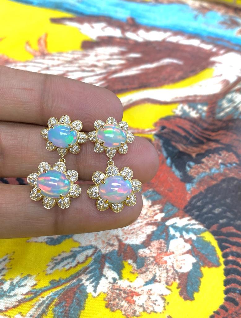 Goshwara Twin Opal Cabochon with Diamonds Earrings 1