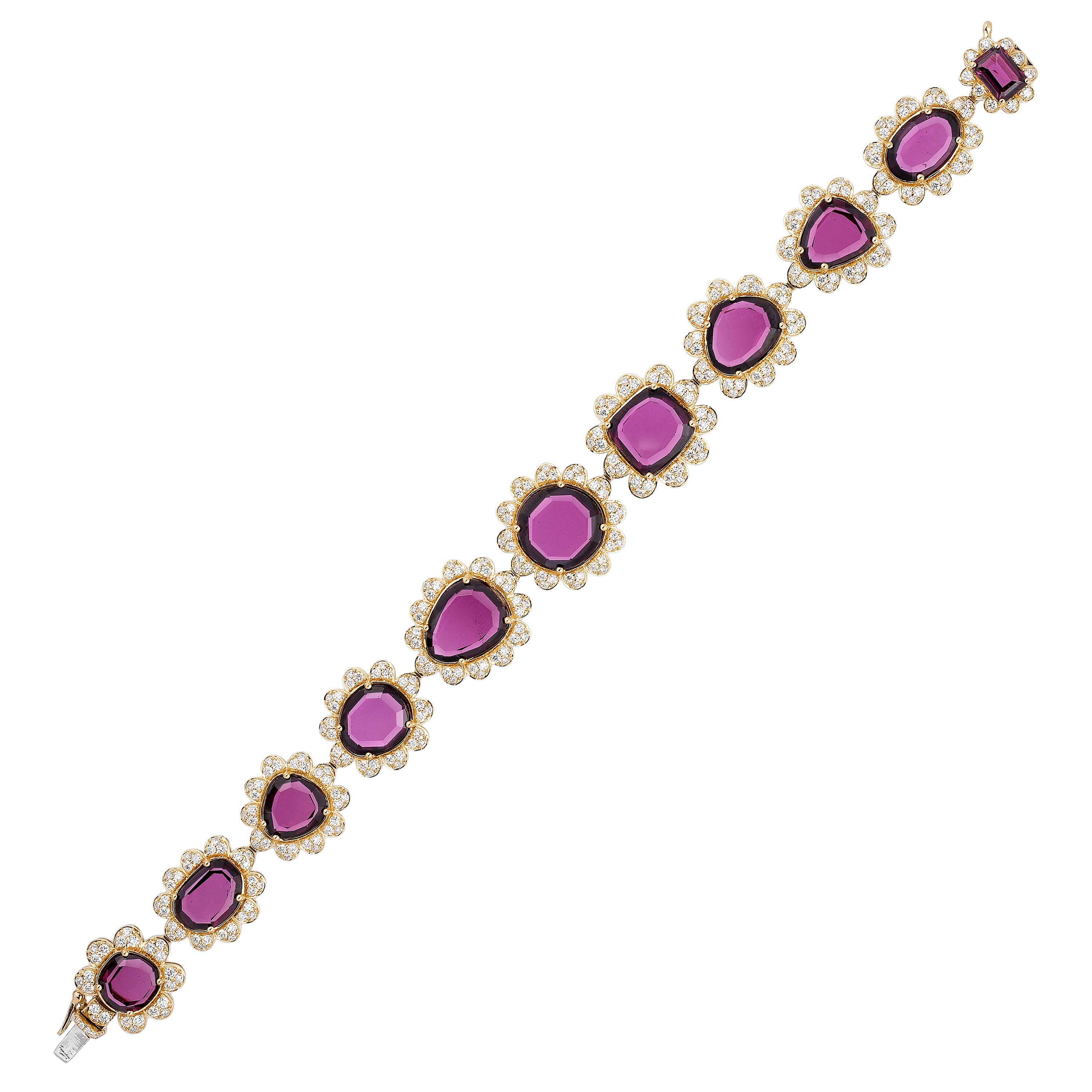 Goshwara Uneven Purple Garnet with Diamonds Bracelet