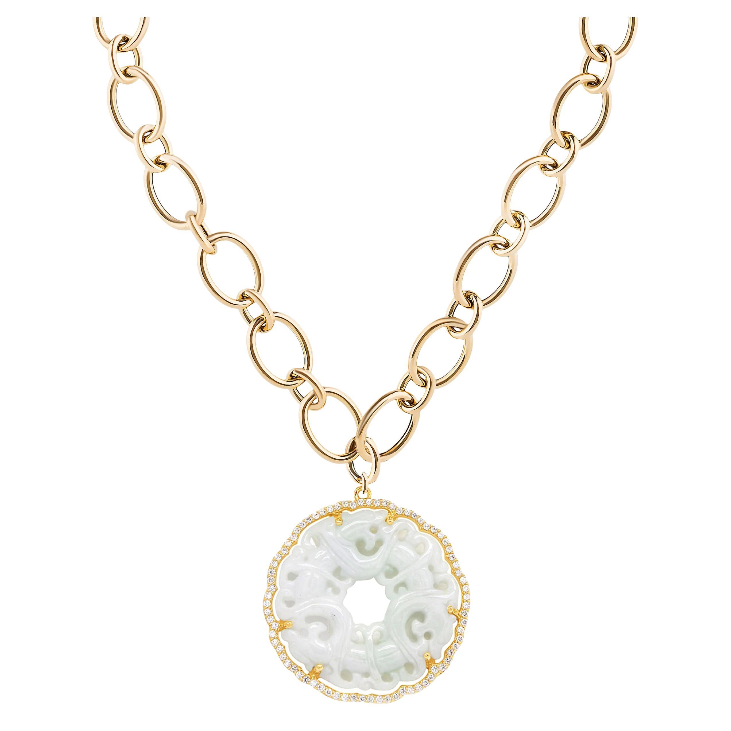 Goshwara White Jade with Diamond Pendant For Sale
