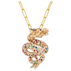 Goshwara Pendentif jaune du dragon en saphirs multiples avec caisse de dragon en rubis