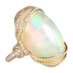 Goshwara Yellow Opal Cabochon with Diamonds Ring