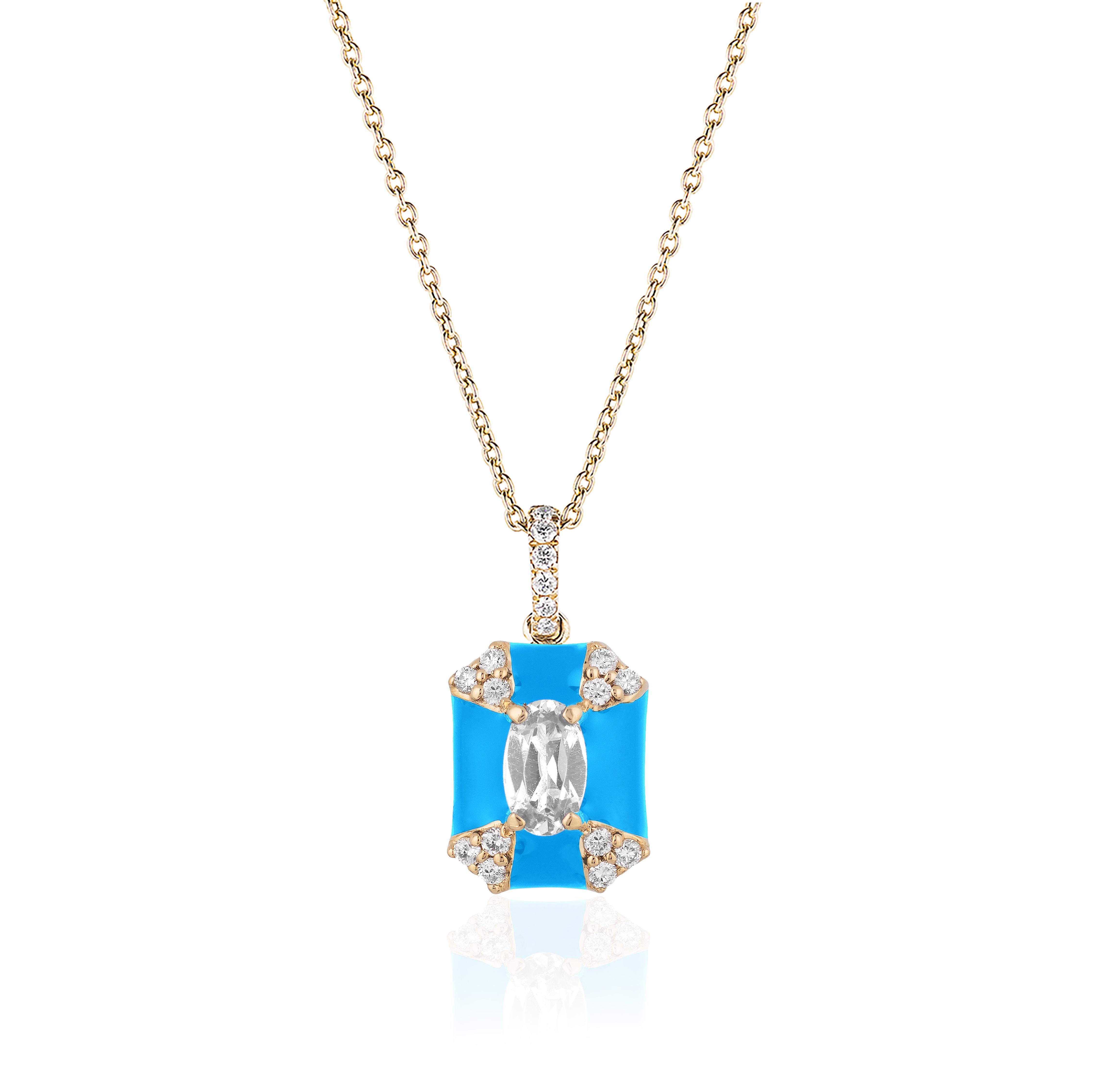 Octagon Turquoise Enamel Pendant with Diamonds in 18 k Yellow Gold. From 'Queen' Collection
