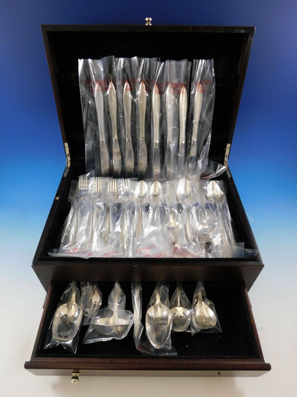 New, unused Gossamer by Gorham sterling silver flatware set with matte Florentine finish, 55 pieces. This set includes:

8 knives, 8 7/8