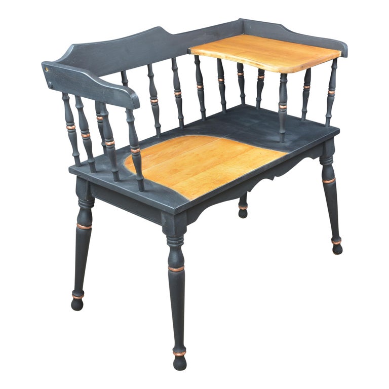Gossip Bench Telephone Table Black Spindle Back Copper Accents at 1stDibs