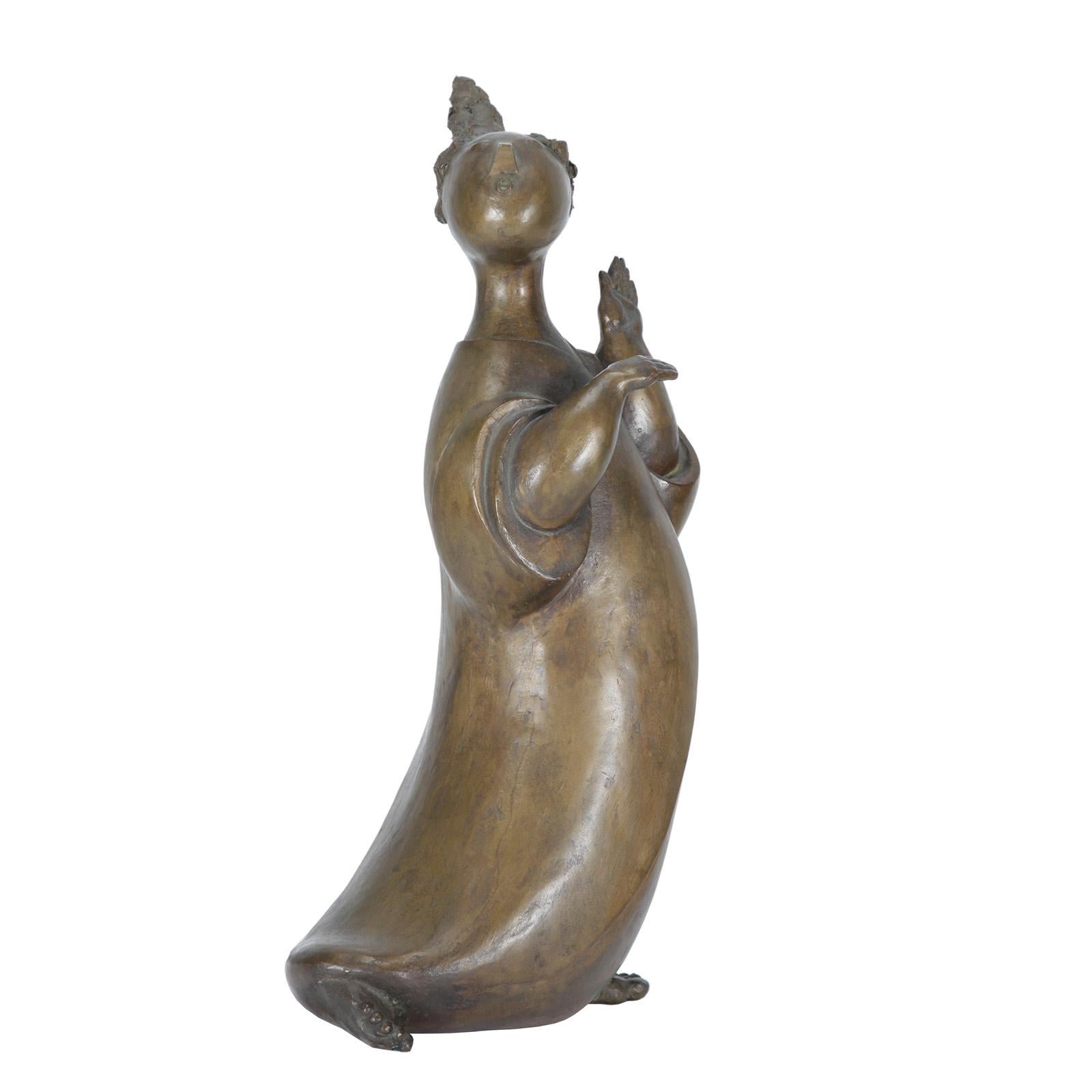 A rare bronze sculpture 'Gossip Girl' by Danish artist Bjørn Wiinblad. The sculpture is a smaller version of the three life size sculptures that are part of the Anatole Art Collection in Dallas, Texas.