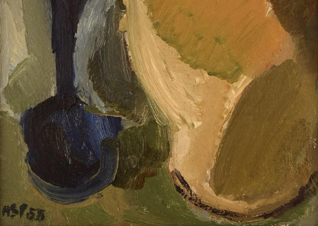 Gösta Asp, Sweden, Oil on Board, Modernist Still Life, Dated 1958 In Excellent Condition In Copenhagen, DK