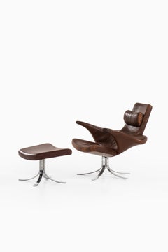 Fauteuil de repos Gösta Berg avec tabouret Modèle Måsen / Mouette par Fritz Hansen