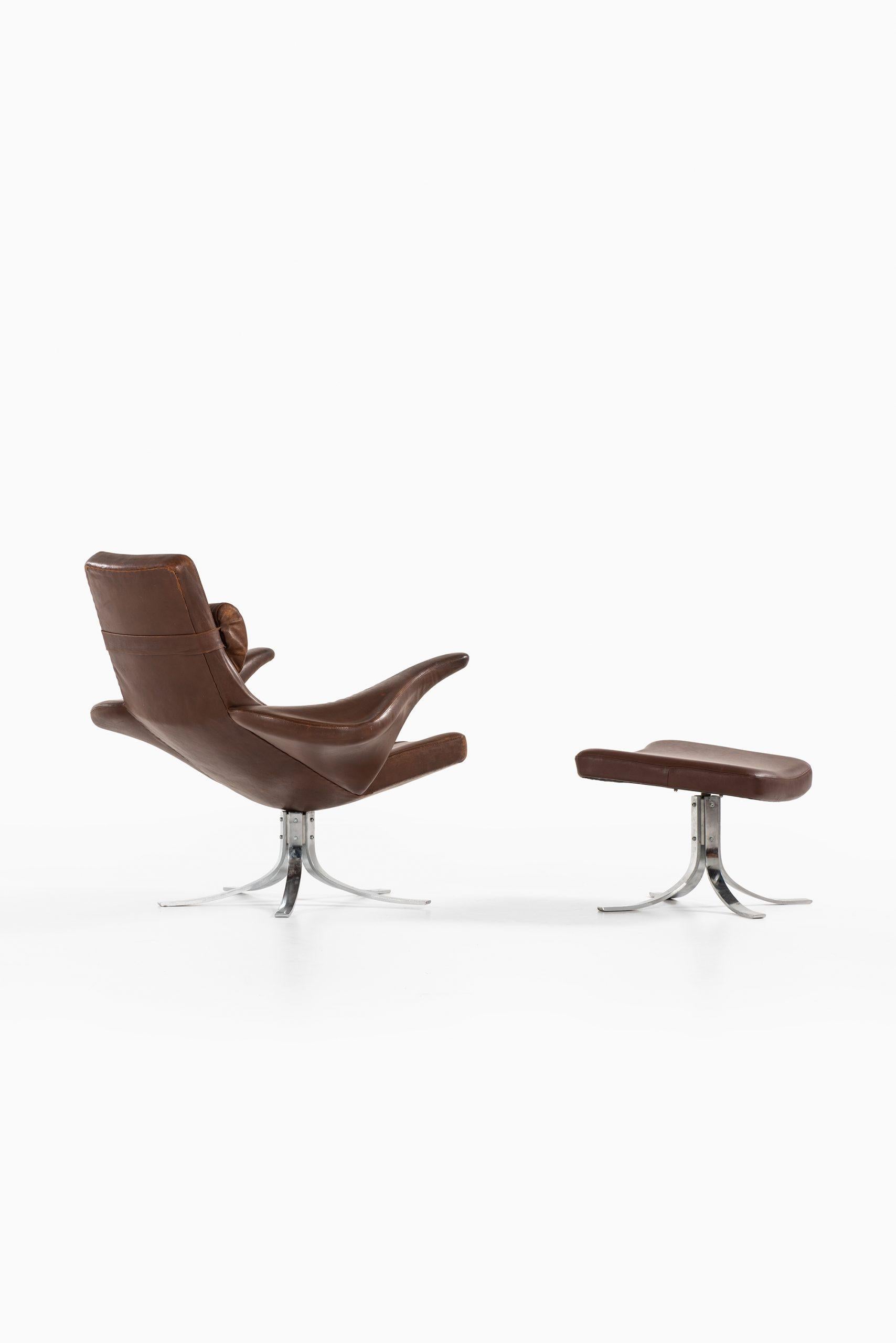 Steel Gösta Berg Easy Chair with Stool Model Måsen / Seagull by Fritz Hansen For Sale