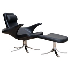 Chaise Seagull de Gosta Berg & Stenerik Eriksson avec tabouret, Fritz Hansen, années 1960