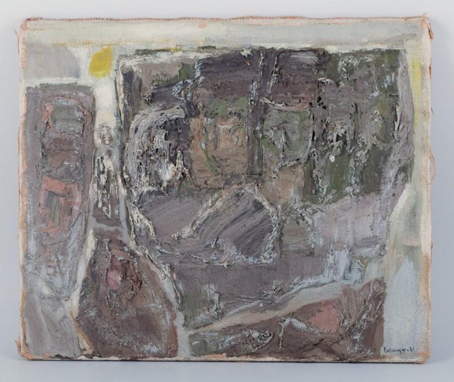 Gösta Calmeyer, Swedish artist.
Oil on canvas.
Abstract composition in gray and yellow.
Signed and dated 1961.
In excellent condition with cracks.
Dimensions: W 47.5 cm x H 39.3 cm.