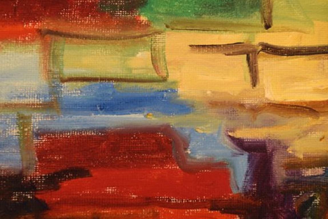 Scandinavo moderno Gösta Emming, artista svedese, olio su tela, composizione modernista, anni '60-'70 in vendita