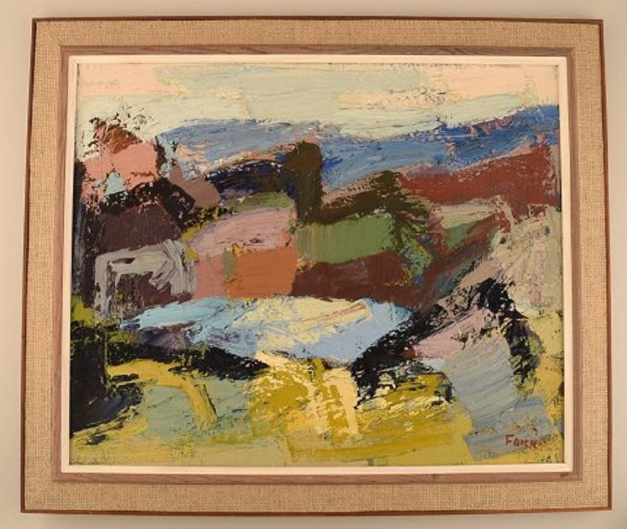 Gösta Falck (1920-2006) Sweden. Oil on canvas. Abstract landscape. 1960s.
The canvas measures: 60 x 49 cm.
The frame measures: 6.5 cm.
In excellent condition.
Signed.