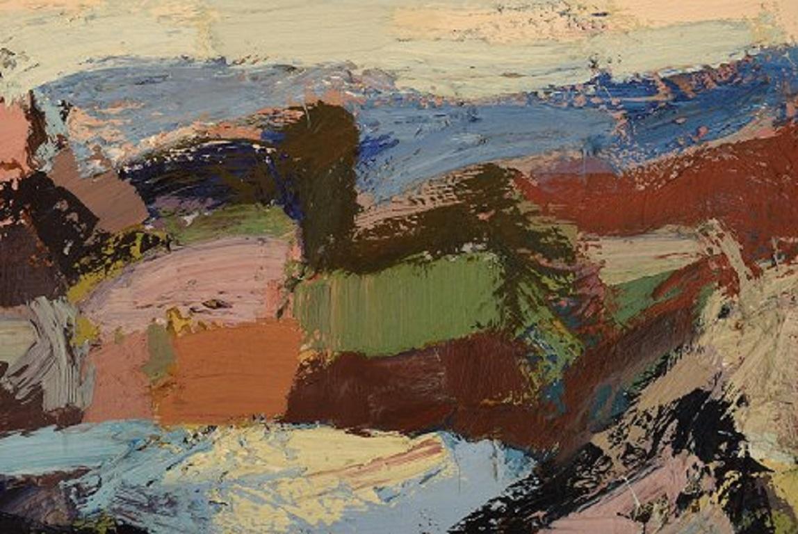 Scandinavian Modern Gösta Falck Sweden, Oil on Canvas, Abstract Landscape, 1960s