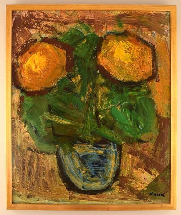 Gösta Falck (1920-2006) Sweden. Oil on canvas. Modernist still life with flowers, 1960s.
The canvas measures: 60 x 49 cm.
The frame measures: 2 cm.
In excellent condition.
Signed.