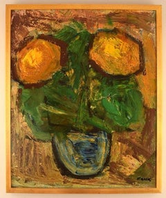 Gösta Falck Sweden, Oil on Canvas, Modernist Still Life with Flowers