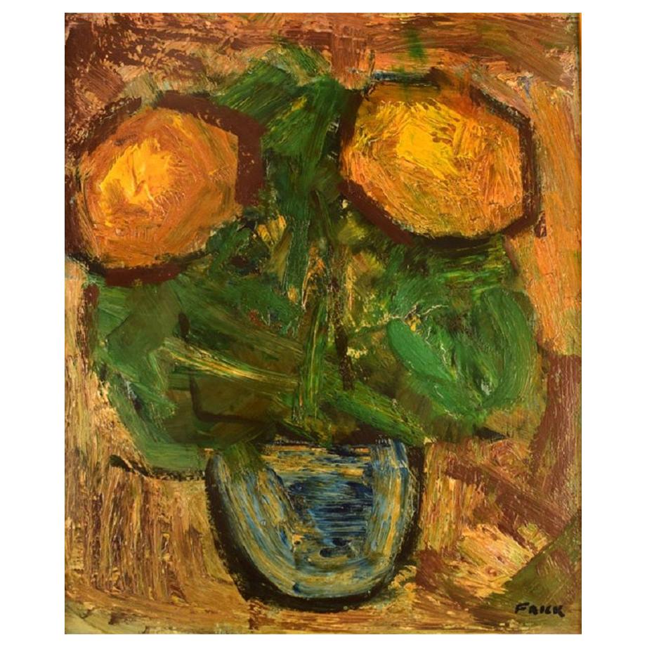 Gösta Falck Sweden, Oil on Canvas, Modernist Still Life with Flowers