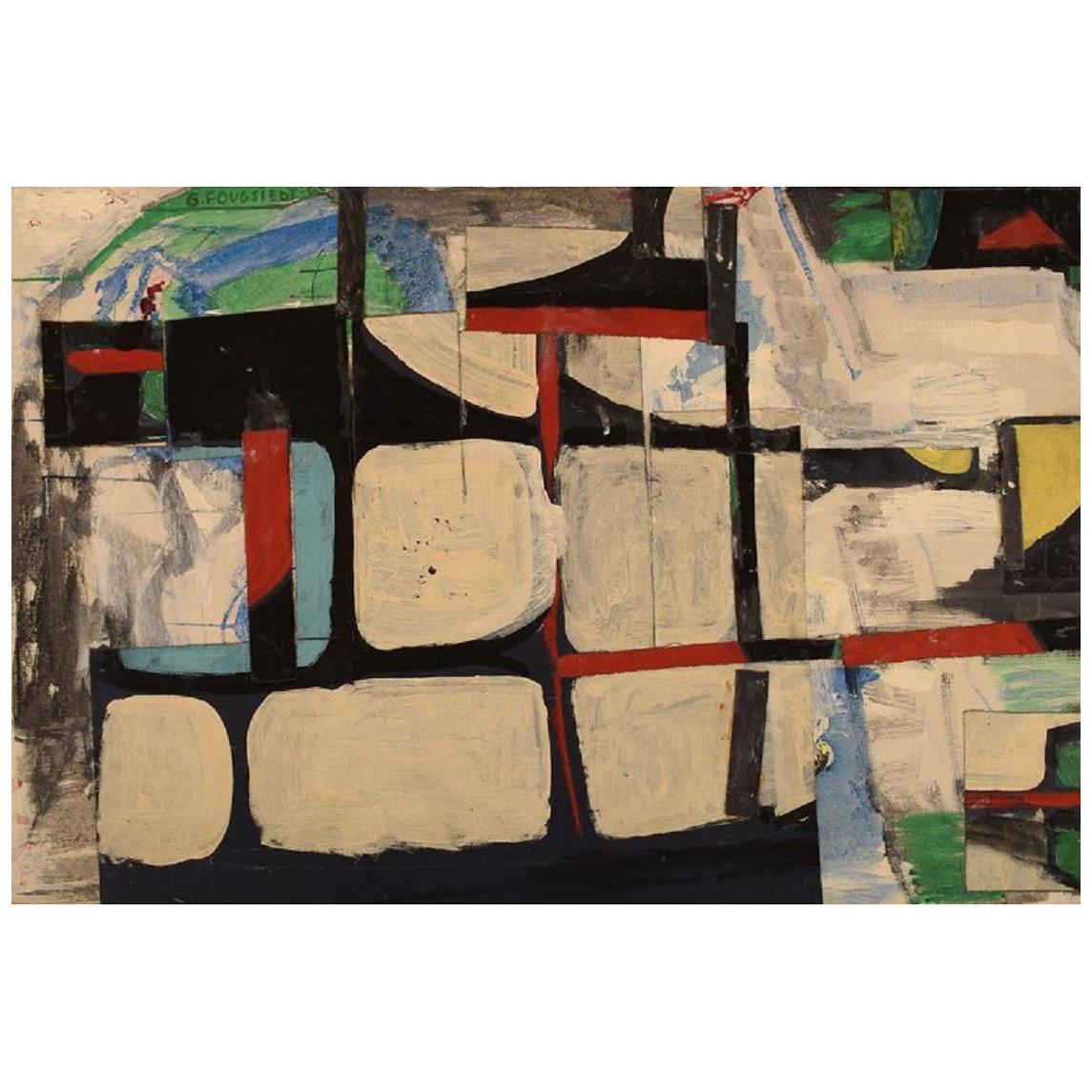 Gsta Fougstedt, Suède, huile sur toile, composition moderniste, 1965