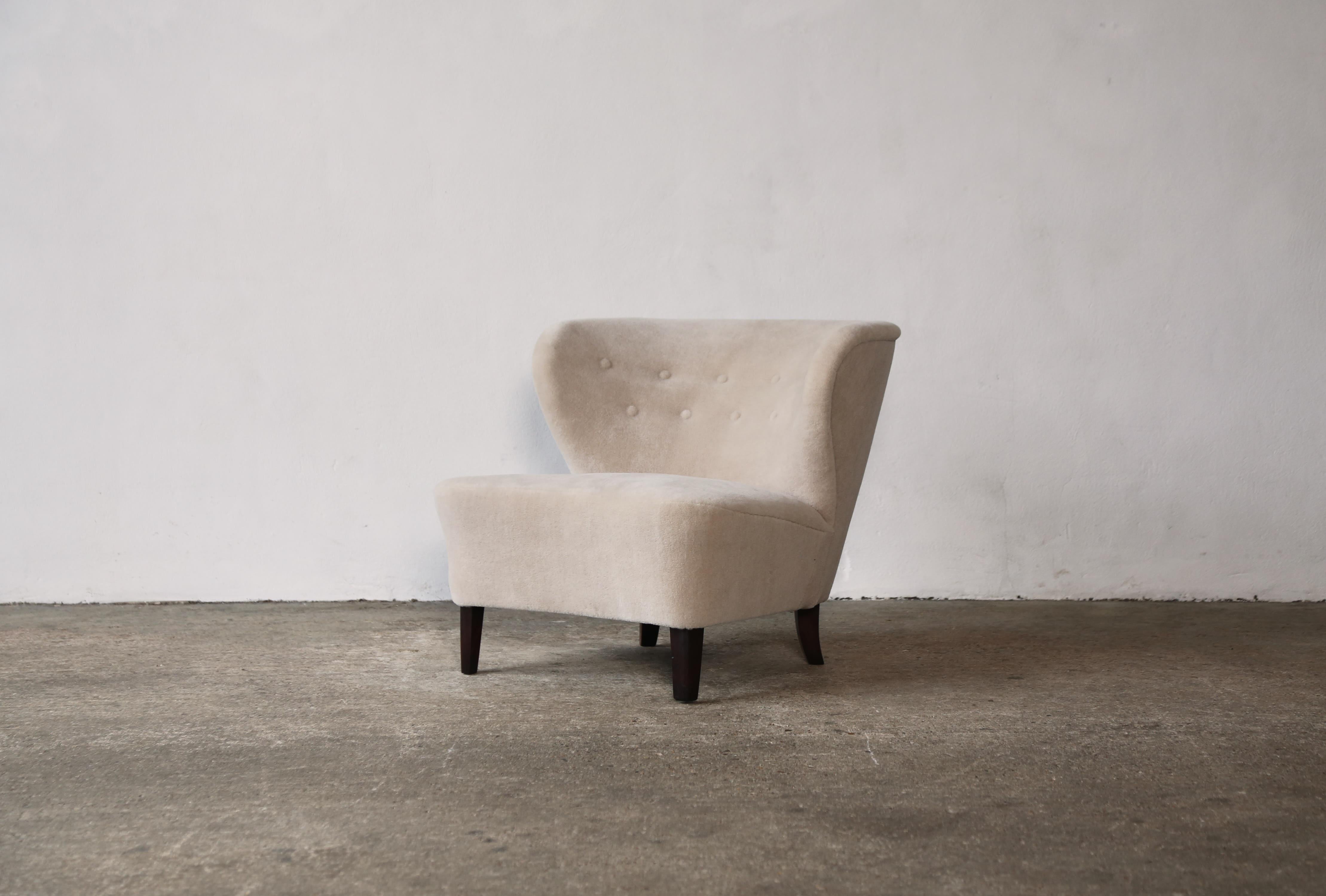 Gösta Jonsson Lounge Chair, 1950er Jahre, Schweden, reiner Alpaka-Stoff im Angebot 5