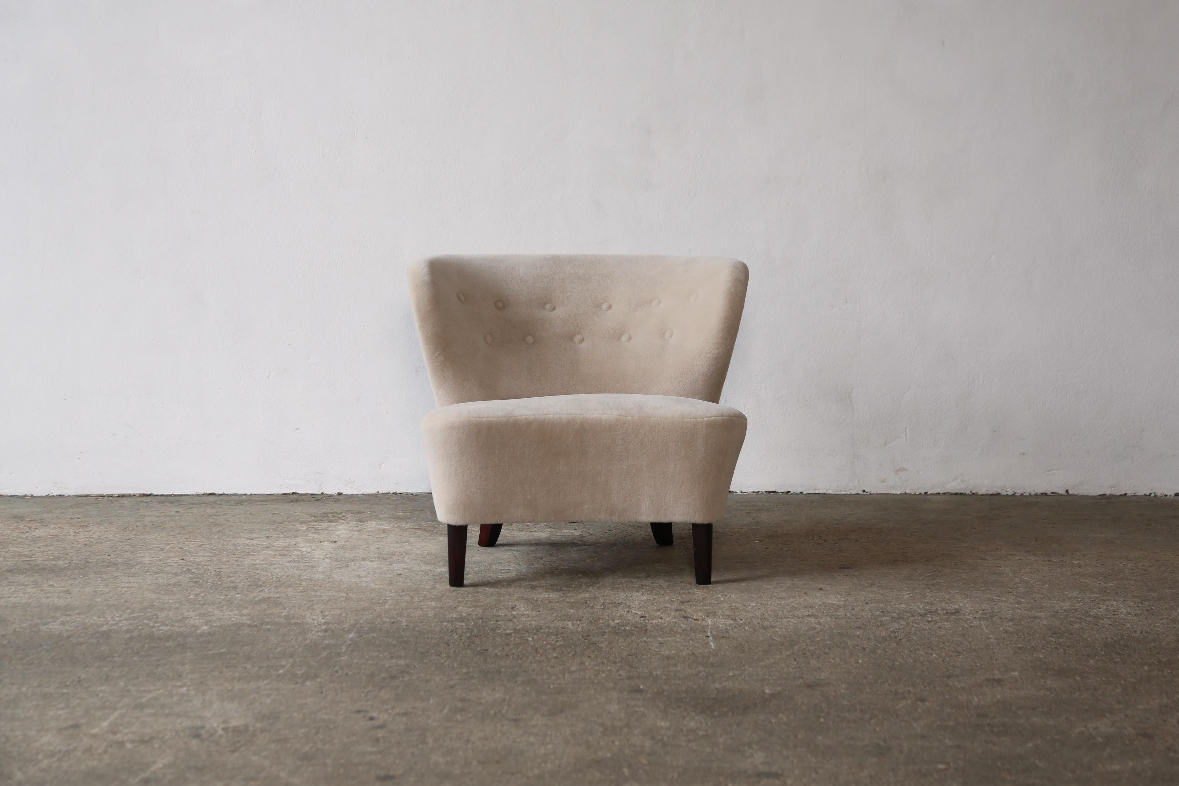 Gösta Jonsson Lounge Chair, 1950er Jahre, Schweden, reiner Alpaka-Stoff im Angebot 6