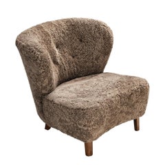 Silla de salón Gösta Jonsson de piel de oveja gris oscuro