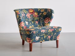Chaise longue en tissu floral et bouleau de Gösta Jonsson, Suède, années 1940