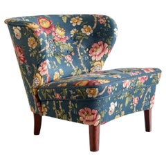 Gösta Jonsson Lounge Chair in Floral Fabric and Birch, Sweden, 1940s