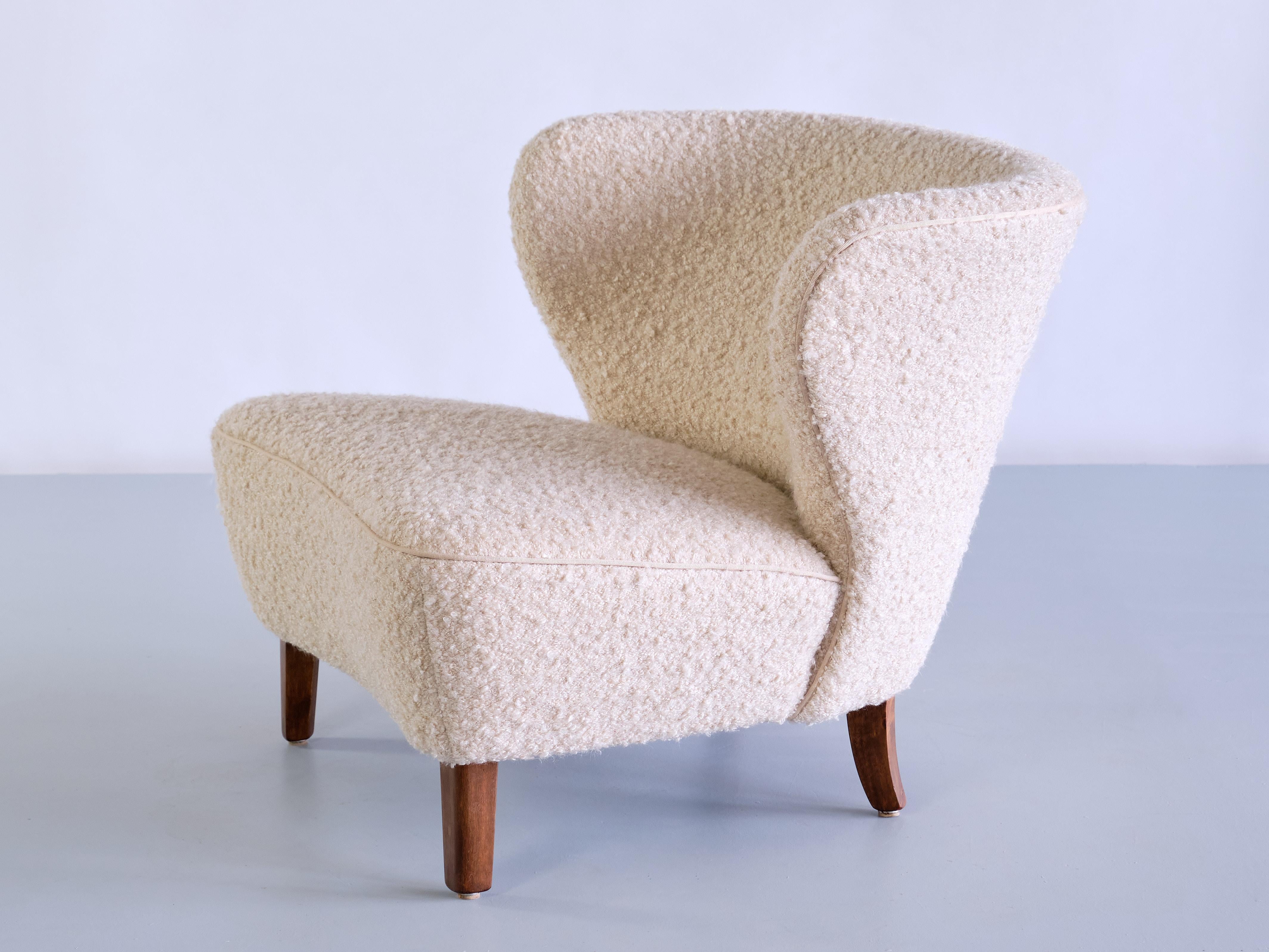 Gösta Jonsson Lounge Chair in Nobilis Bouclé Fabric and Beech, Sweden, 1940s 5