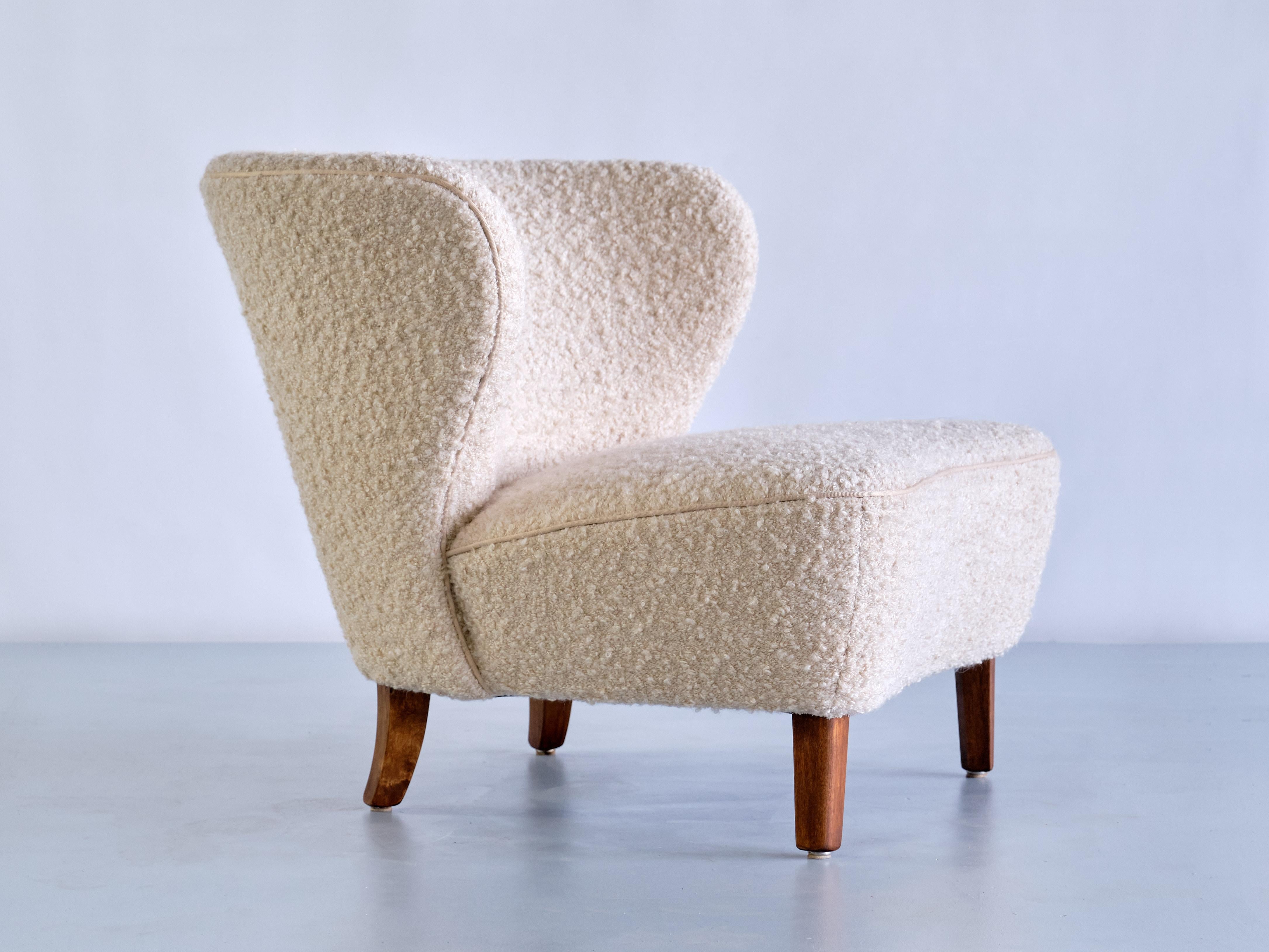 Gösta Jonsson Lounge Chair in Nobilis Bouclé Fabric and Beech, Sweden, 1940s 8