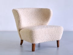 Gösta Jonsson Lounge Chair in Nobilis Bouclé Fabric and Beech, Sweden, 1940s