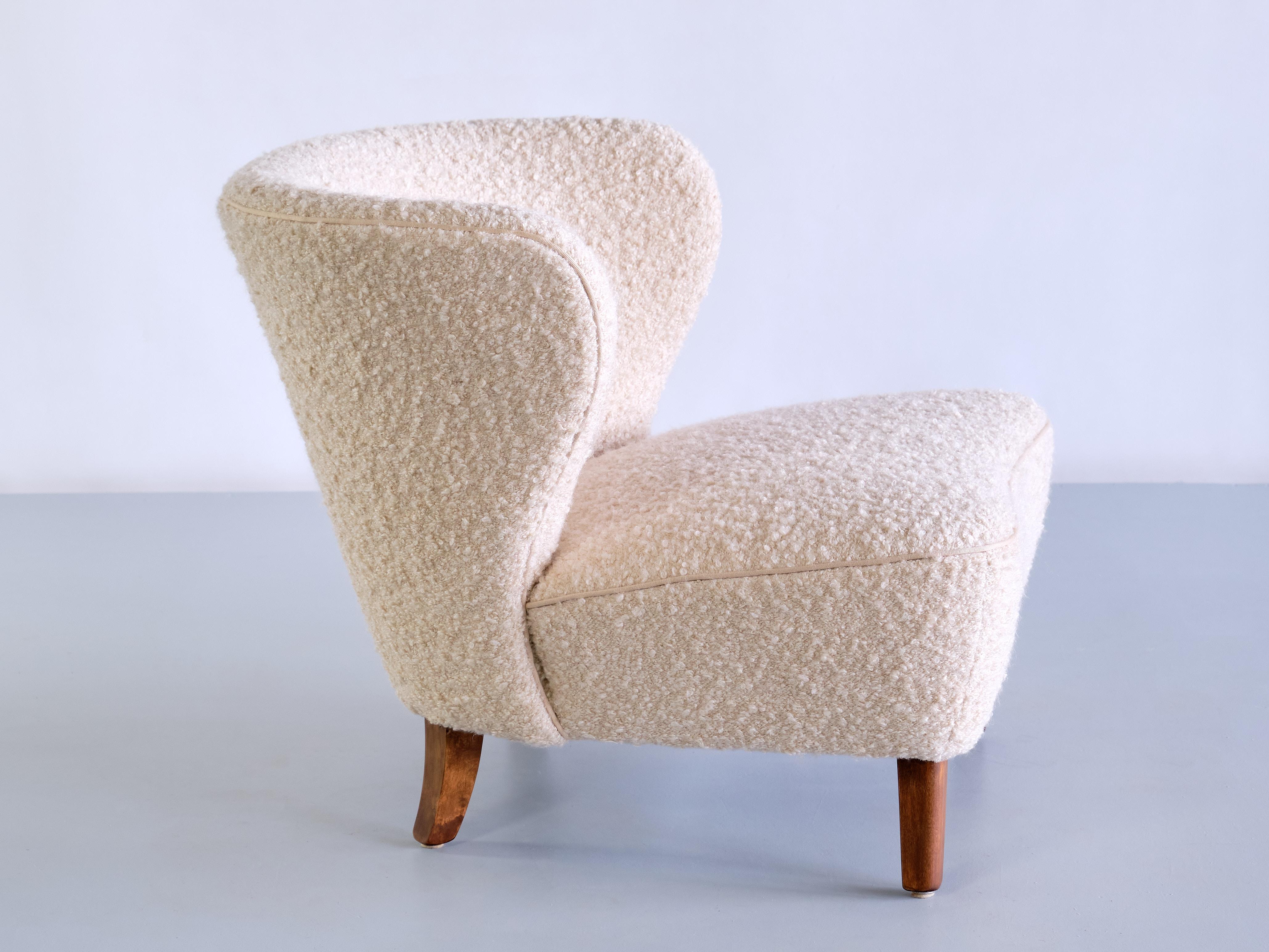 Gösta Jonsson Lounge Chair in Nobilis Bouclé Fabric and Beech, Sweden, 1940s 1