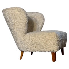 Gösta Jonsson Lounge Chair, Sheepskin, Scandinavian Modern, 1940s