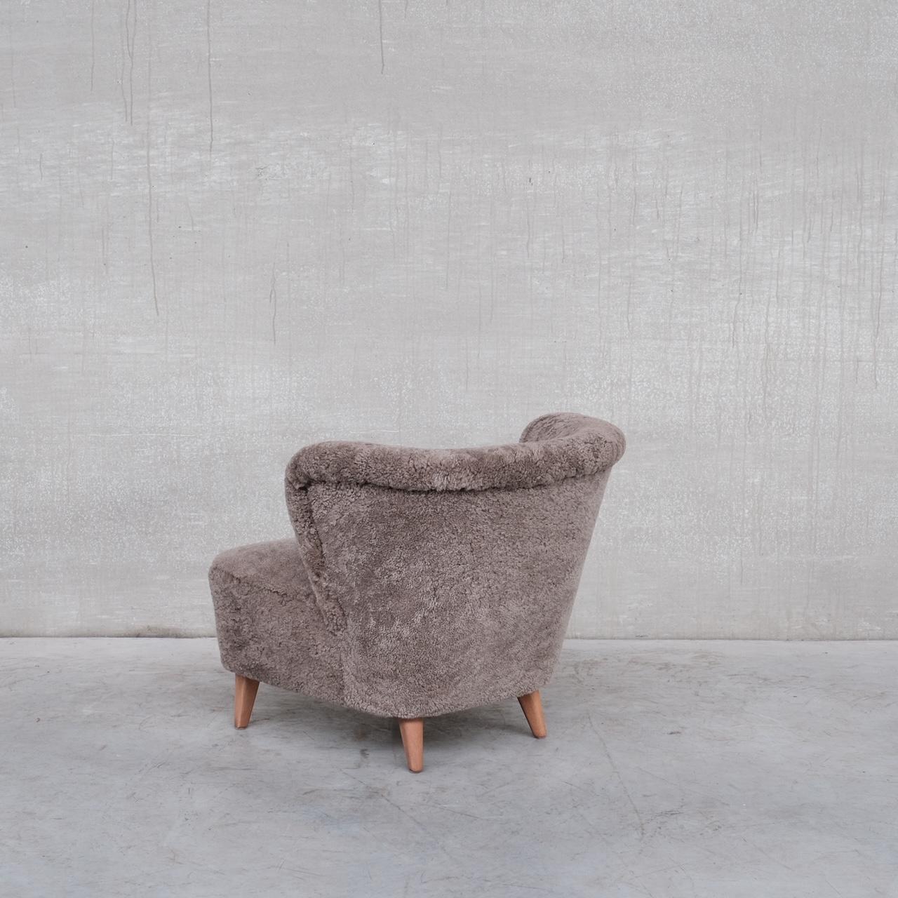 Mid-Century Modern Gösta Jonsson Shearling Mid-Century Swedish Lounge Chair