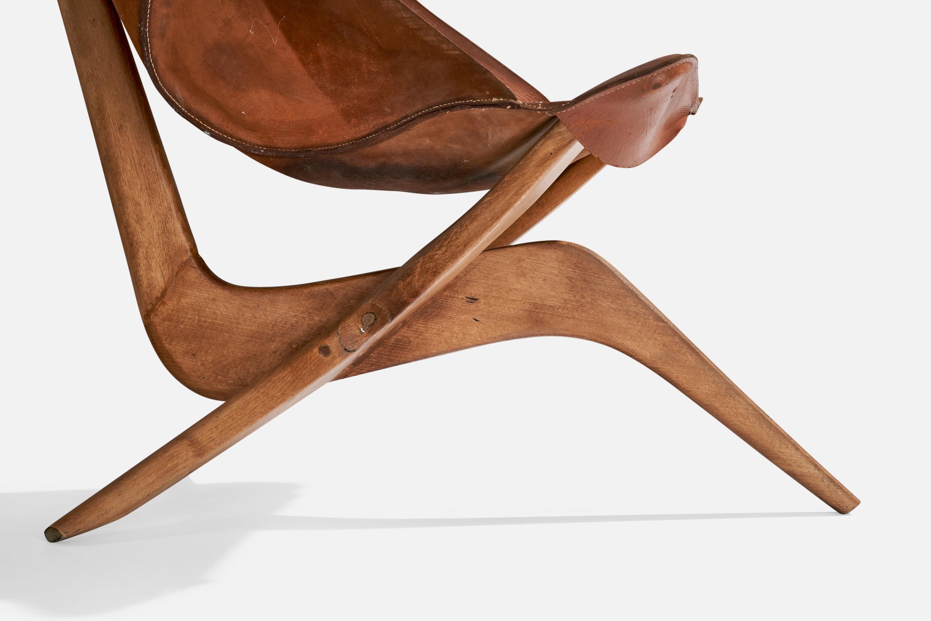 Gösta Westerbergs, Lounge Chair, Beech, Leather, Sweden, 1954 For Sale 4