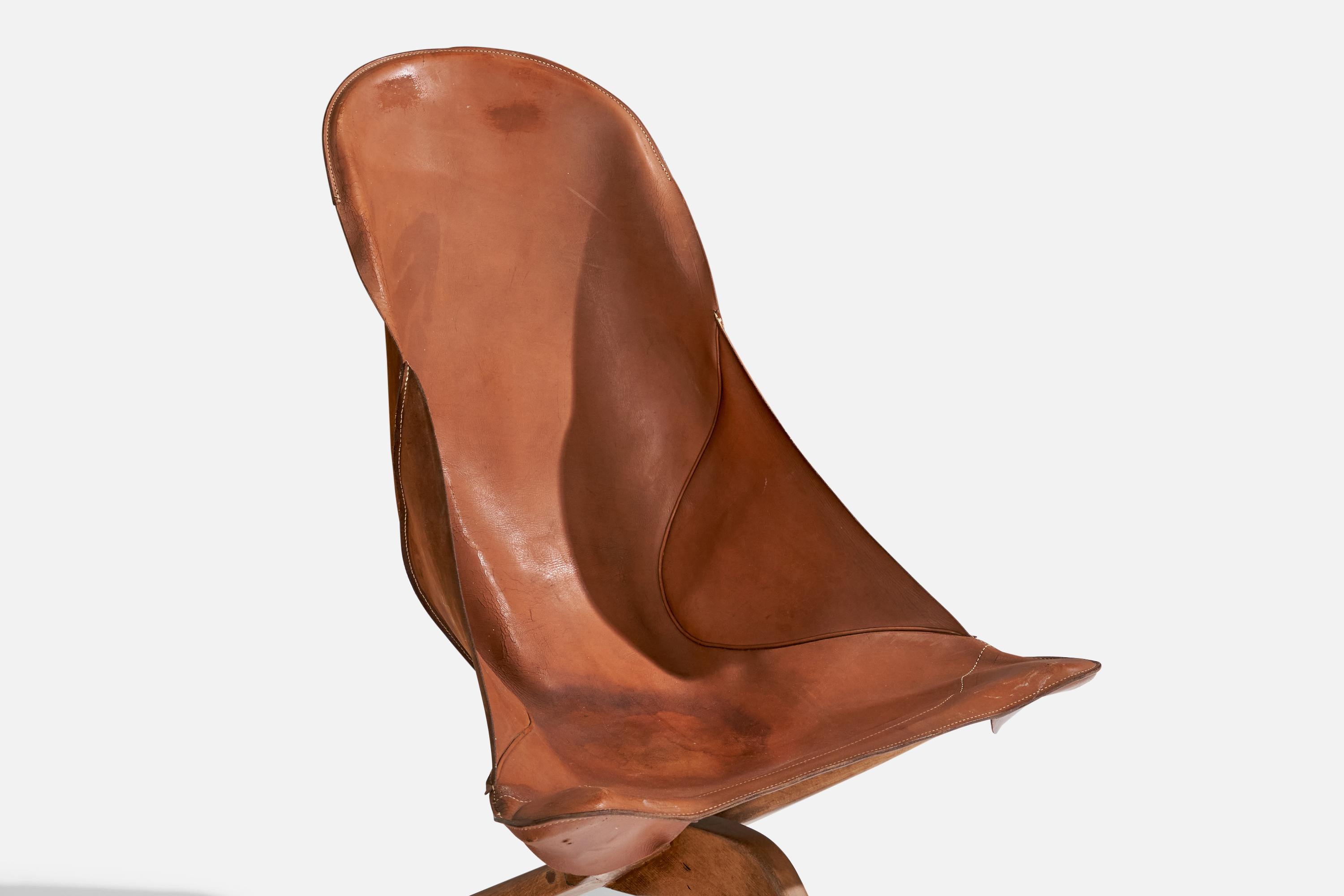 Gösta Westerbergs, Lounge Chair, Beech, Leather, Sweden, 1954 For Sale 7