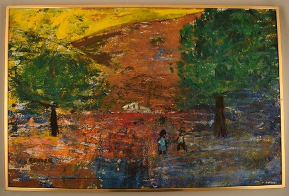 Göta Fogler (1919-1992), Sweden. Oil on canvas. Abstract landscape, 1960's.
The canvas measures: 100 x 65.5 cm.
The frame measures: 1.5 cm.
In excellent condition.
Signed.