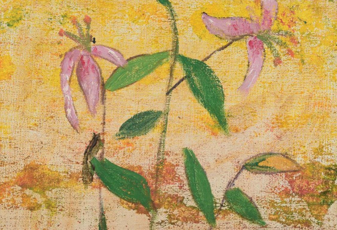 Mid-20th Century Göta Fogler, listed Swedish artist. Oil on canvas. Still life with flowers For Sale