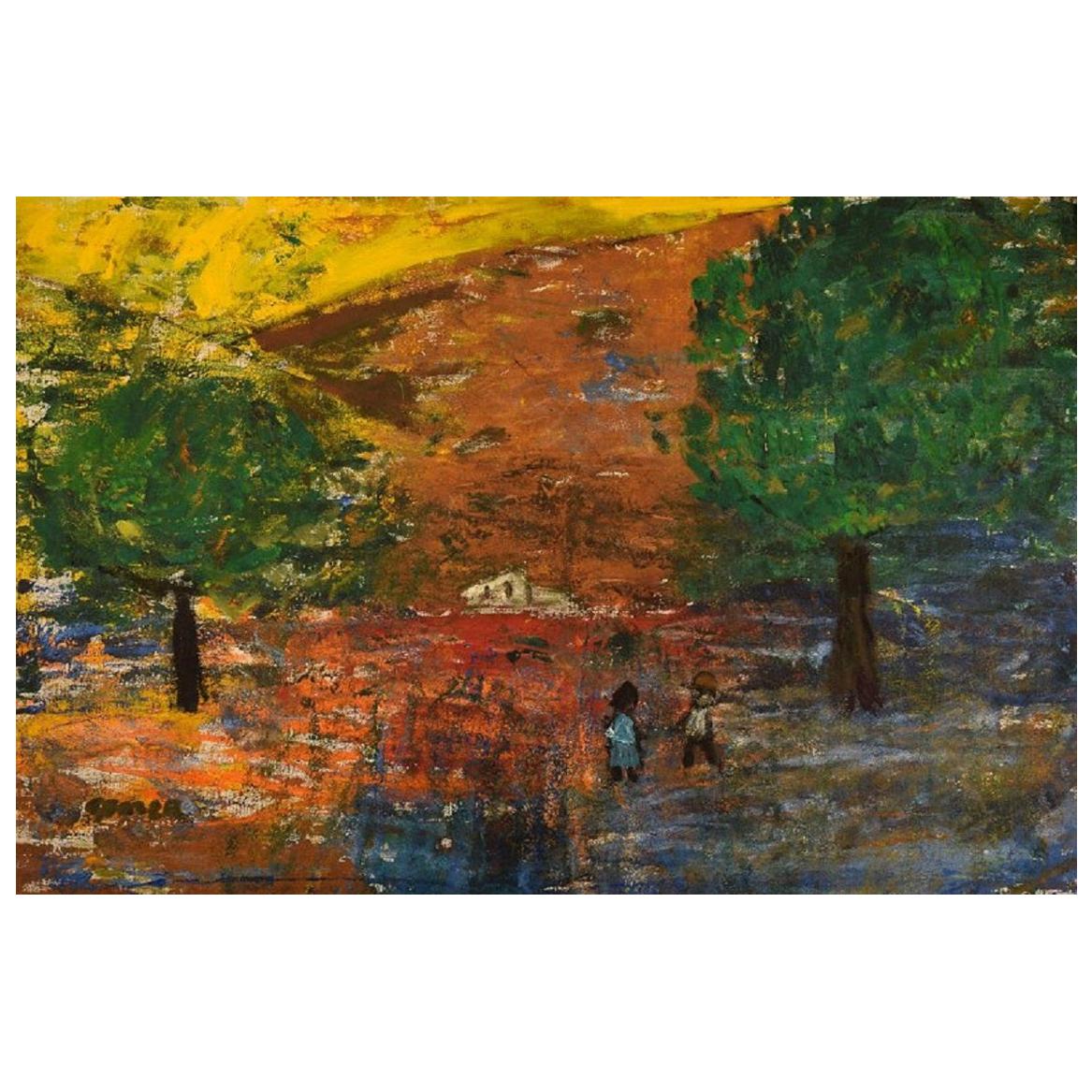 Göta Fogler, Sweden, Oil on Canvas, Abstract Landscape, 1960's For Sale