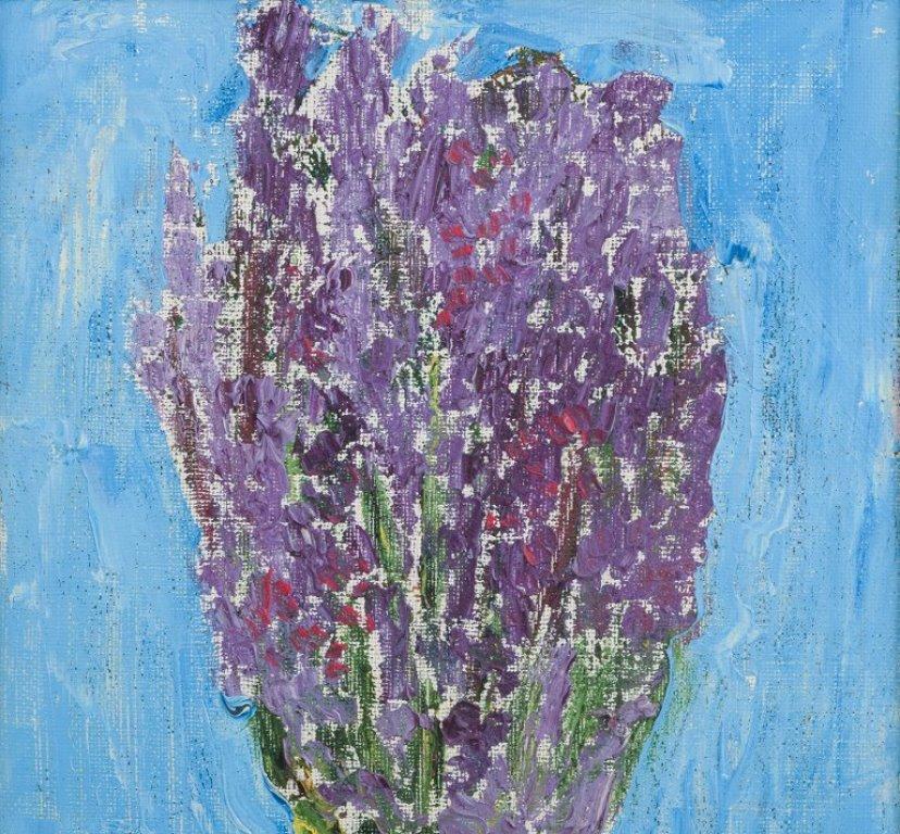 Swedish Göta Fogler, Sweden. Oil on canvas. Modernist still life with flowers For Sale