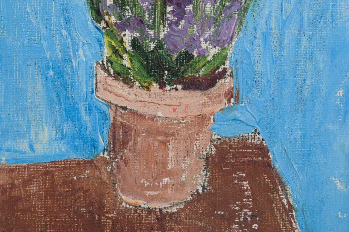 Göta Fogler, Sweden. Oil on canvas. Modernist still life with flowers In Excellent Condition For Sale In Copenhagen, DK