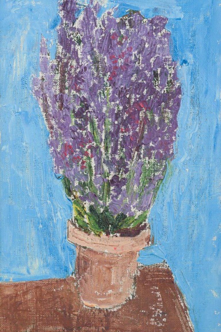 Mid-20th Century Göta Fogler, Sweden. Oil on canvas. Modernist still life with flowers For Sale