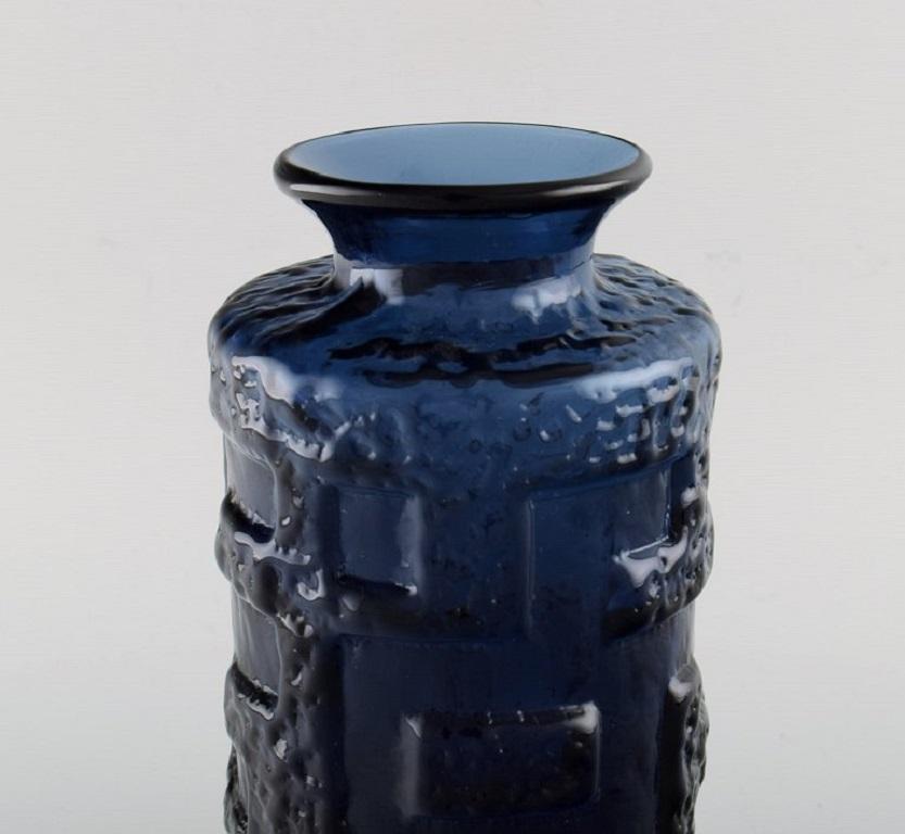Swedish Göte Augustsson for Ruda, Two Vases in Blue Mouth Blown Art Glass For Sale