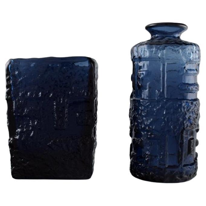 Vase et bol en verre d'art bleu de Gte Augustsson pour Ruda