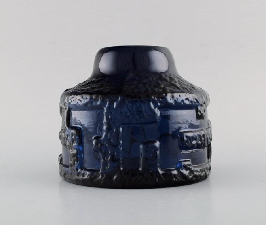 Vase et deux bols en verre d'art bleu de Gte Augustsson pour Ruda Excellent état - En vente à Copenhagen, DK