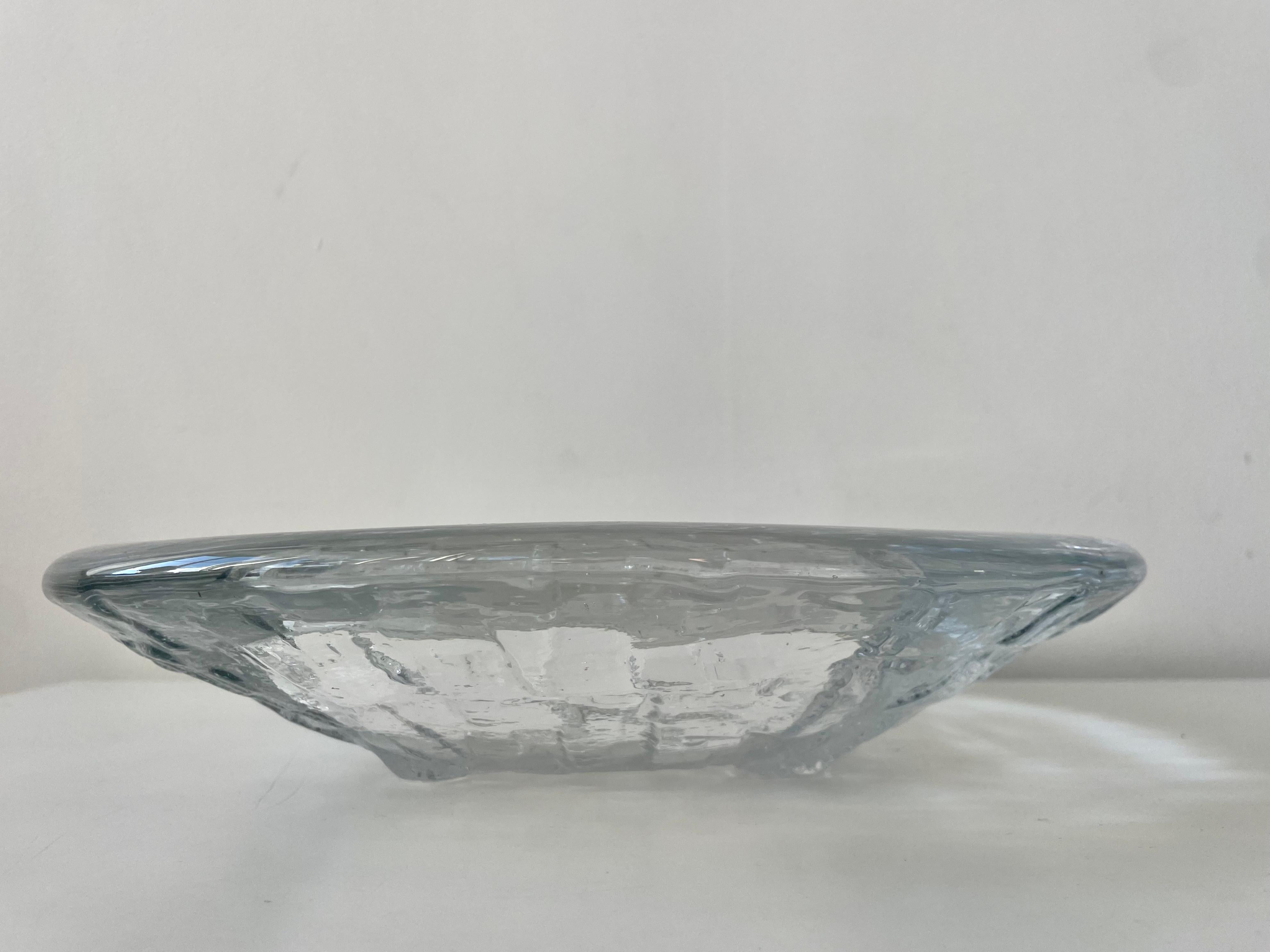 Swedish Göte Augustsson Demant Brutalist Glass Bowl Ruda Glasbruk, Sweden, 1960s For Sale