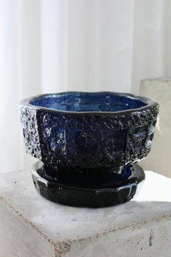 Göte Augustsson pour Ruda Glasbruk, Suède - Bol et assiette, série "Kobolt