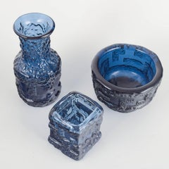 Göte Augustsson, Ruda Glasbruk. Three art glass vases with ice-textured relief.